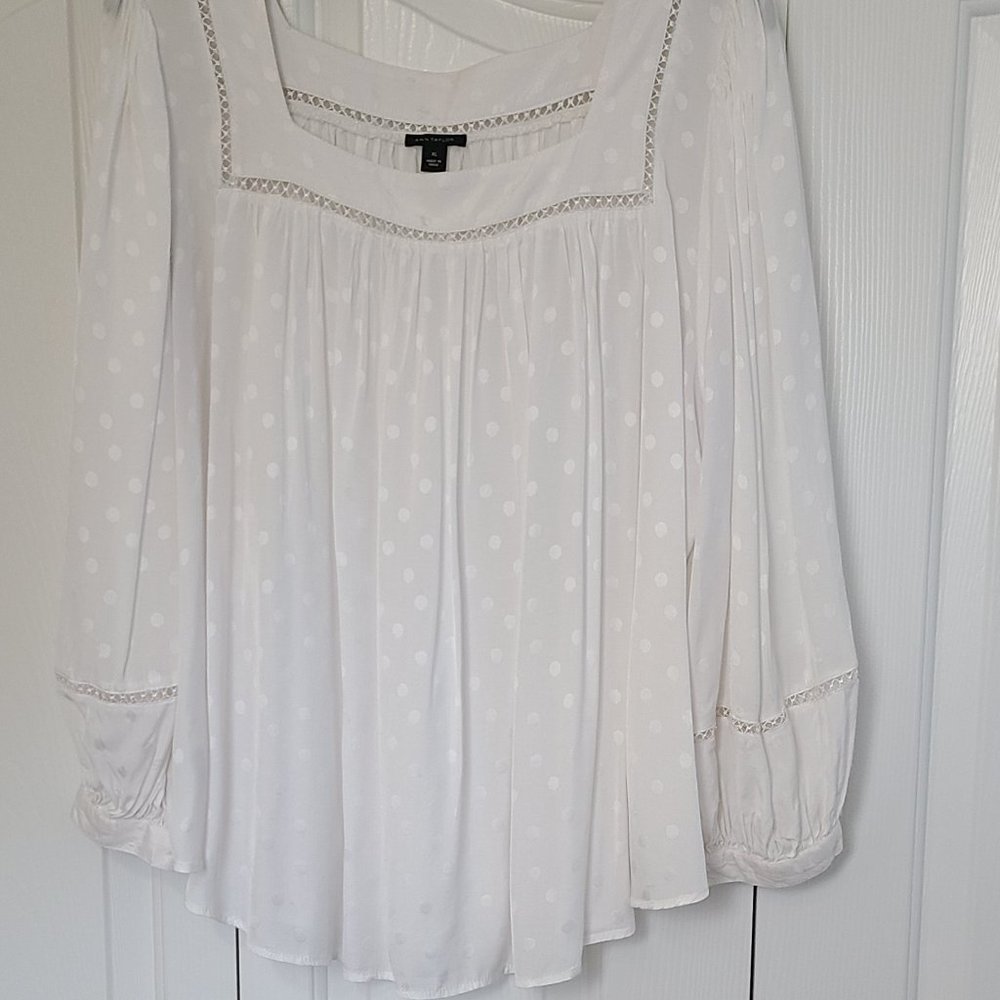 Ann Taylor White Polka-Dot Blouse - XL